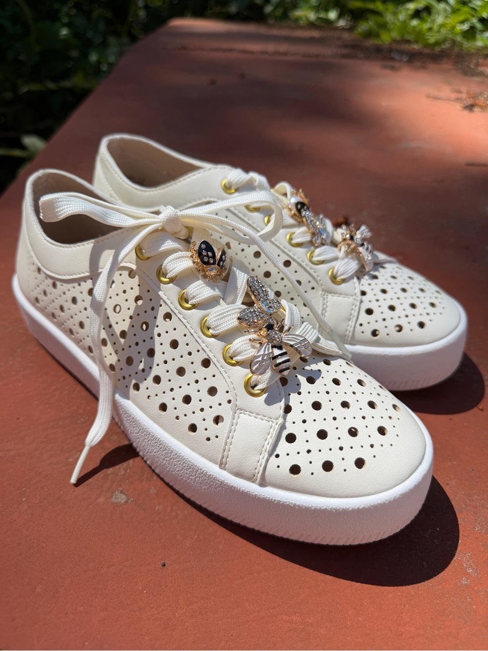 Dolce Vita White Perforated Lace-Up Sneakers with Bug Charms